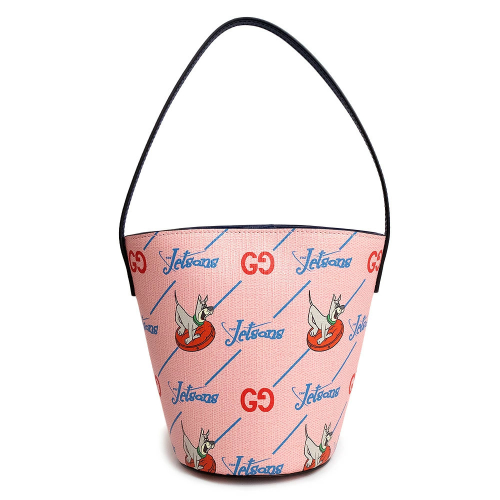 Gucci THE JETSONS Astro Collaboration Bucket Handbag Dog GG Supreme Pink Navy